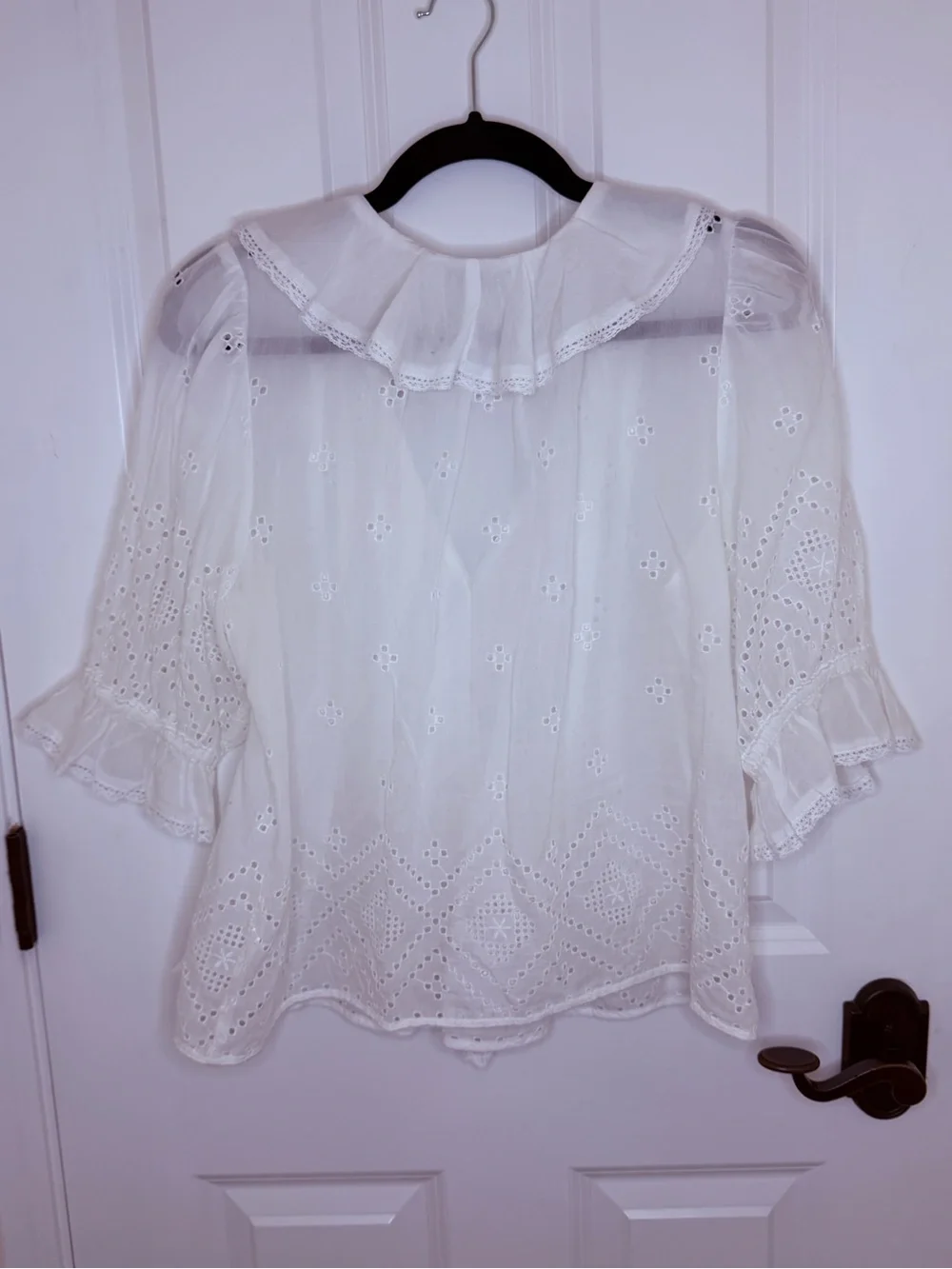 Madewell White Eyelet Ruffle V-Neck Blouse
